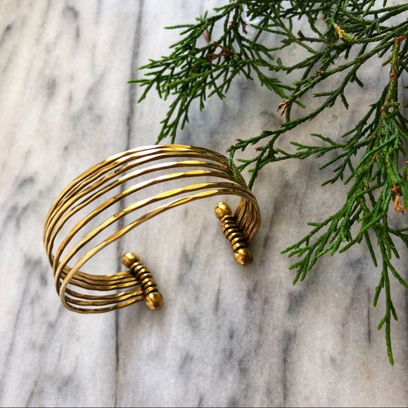 Vintage Jewelry - Brass Ethnic Bracelet Bangle Cuff Vintage
